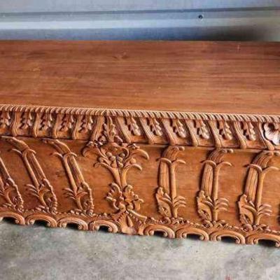 FTH360 - Vintage Carved Wooden Blanket Chest
