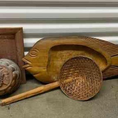 FTH171 Carved Wood Fish Platter, Copper Looking Items & More!