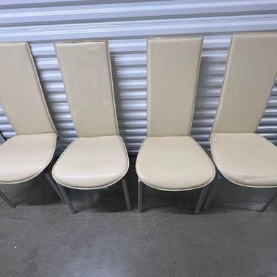 FTH467- (4)Leather Like Ivory Tall Back Dining Chairs