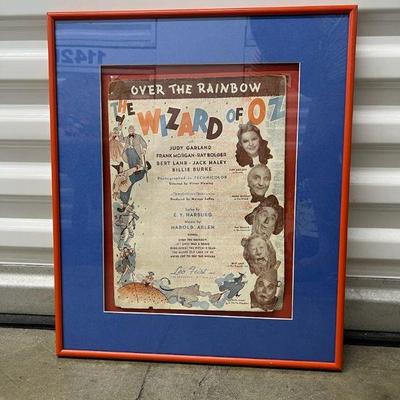 FTH246- Framed 1939 Wizard Of Oz Over The Rainbow Music Sheet