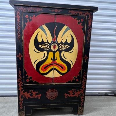 FTH431- Vintage Painted Oriental (2) Door Cabinet 