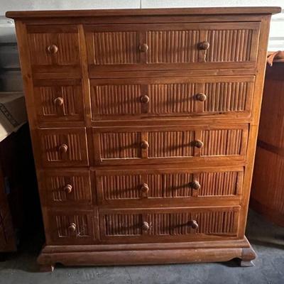 FTH368- Beautiful Wooden & Bamboo (10) Drawer Dresser
