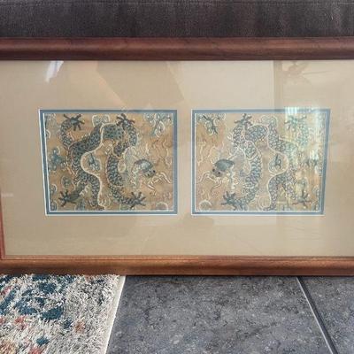 FTH327- Framed Vintage Asian Embroidery On Silk Panel