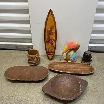 FTH093 Dan De Luz Koa Tray, Moroccon Bowls, Tiki Mug & Other Wooden Collectibles 