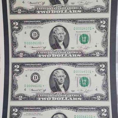 FTH517 - Uncut/Uncirculated $2 Bills (4)