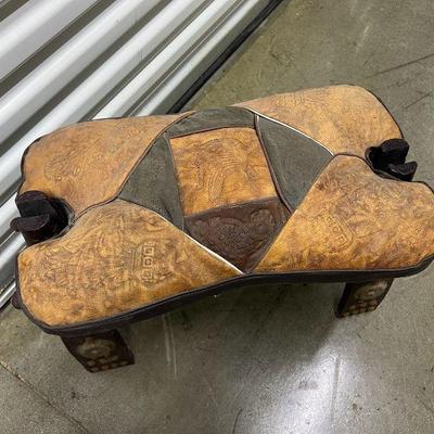 FTH104- Vintage Peruvian Leather Egyptian Revival Saddle Stool