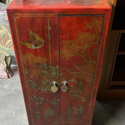 FTH472 Asian Hand Painted Wooden CD Storage Cabinet 
