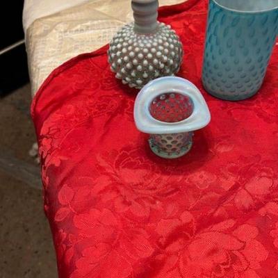 turquoise hobnail and satin glass