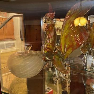 Murano apple paper weight and Rooster