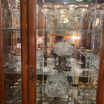 1930s Tiffin 24k gold Rimmed and Etched Holiday Tableware and all year Decoration and Ormolu and Crystal Centerpieces   Curio for sale too