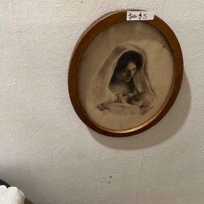 Sephia Mother and Child Oval Framed Print