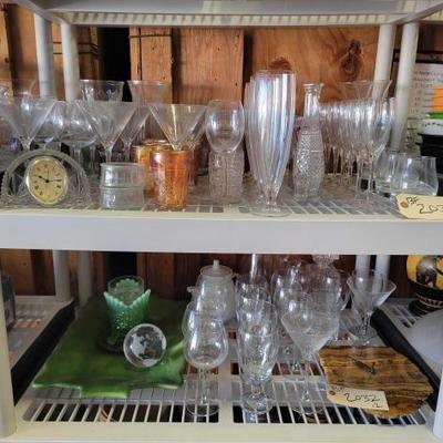 #2032 â€¢ Wine Glasses, Vases, Cups, Martini Glasses & Clock

