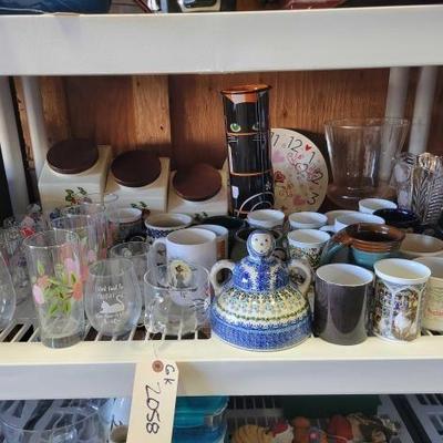 #2058 â€¢ Glass Cups, Mugs, Cookie Jars and Vases
