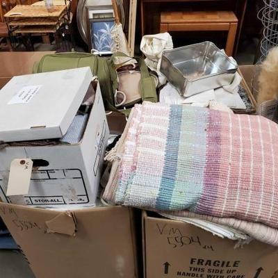 #5504 â€¢ 4 Boxes of Clothes, Rugs, Towels and More
