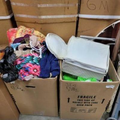 #5586 â€¢ (2) Boxes or Clothes, Tissues, XL Diapers & Statues
