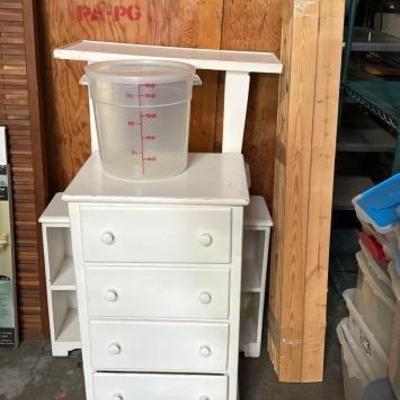 #2242 â€¢ Dresser, Book, Shelf, Side Table, Wood & 18qt Container
