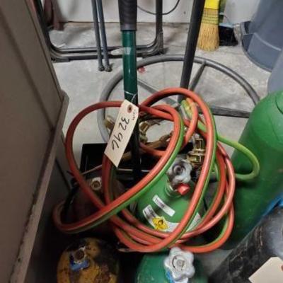 #3296 â€¢ 2 Oxygen and 2 Acetylene Tanks, Dolly and Welding Accessories
