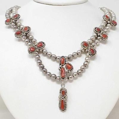 #112 â€¢ Native American Sterling Silver Coral Set, 83g
