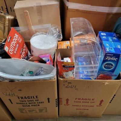 #5664 â€¢ (2) Boxes of Trash Bags, Ziplocks, Plates & Utensils
