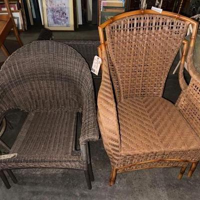 #2372 â€¢ 4 Wicker Patio Chairs and 1 Wicker Patio Bench
