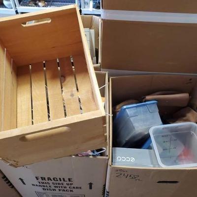 #2458 â€¢ Wood Crate, 3 Handset Answering System, Hangers, shoes, Purses and More!
