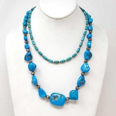 #128 â€¢ (2) Turquoise Necklaces with Sterling Silver Accents
