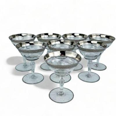 silver rimmed dessert glasses