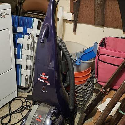 Folding chairs, buckets, luggage & carpet cleaner