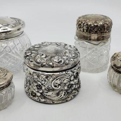 Sterling top dresser jars 