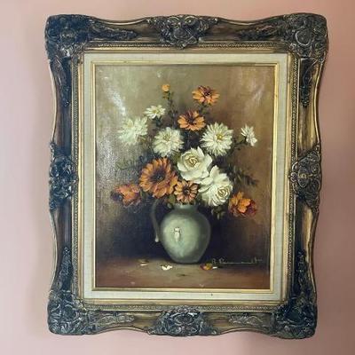 #2392 â€¢ Flowers in Vase Framed Painting
