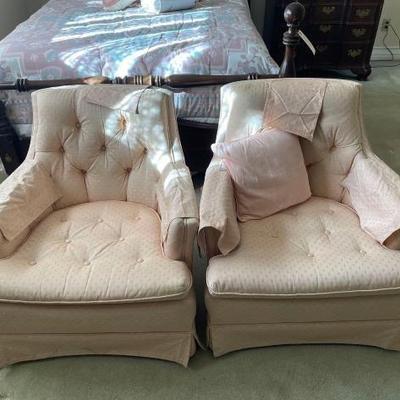 #2106 â€¢ (2) Pink Button Accent Chairs
