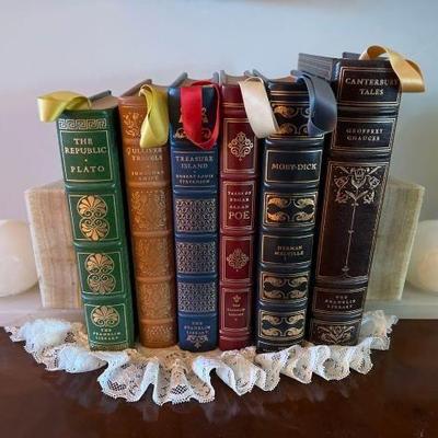 #1156 â€¢ 6 Franklin Library Leather Bound Books with Marble Bookends
