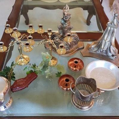 #1142 â€¢ Silver Plated Dishes, Candle Holders, Book Backs
