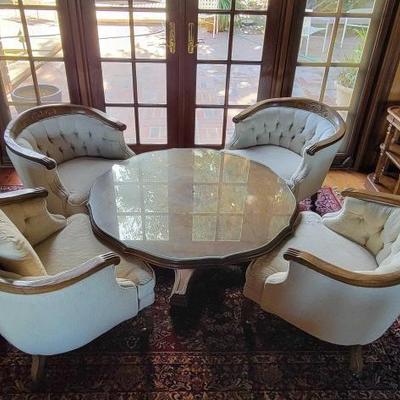 #1206 â€¢ Mid Century Table and 4 Barrel Chairs
