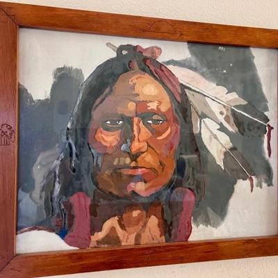American Indian Indian, watercolor, professionally framed
