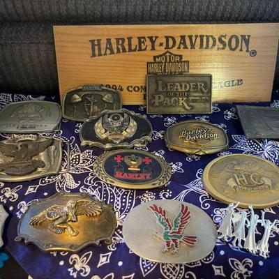 Large selection of Harley Davidson belt buckles 