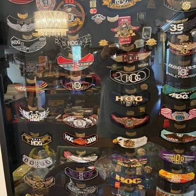 Harley Owners HOG patch collections in framed case 