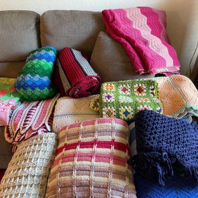 small lot of quilts and crochet blankets 