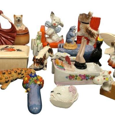Collection Japanese Porcelain Figurines & Ashtrays 