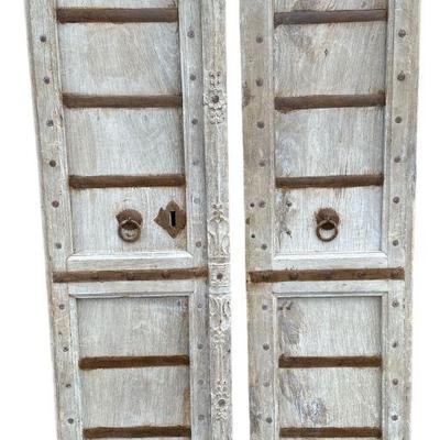 French Pine Farm Doors, Cast Iron & Flower Motif