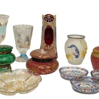 Collection 19th C. Hand Painted, Coralene, Austrian Glass Articles