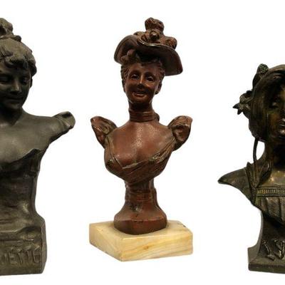 Three French Art Nouveau Womens Busts 