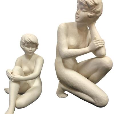 Two GOEBEL Bisque Porcelain Nude Women Statues