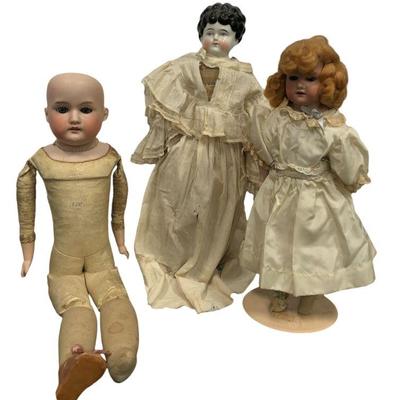 Collection Three Porcelain Head Dolls