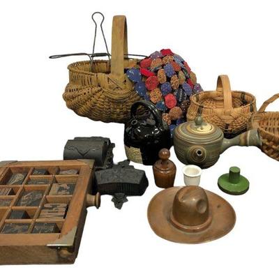 Collection Primitive Baskets, Copper, & Assorted Articles