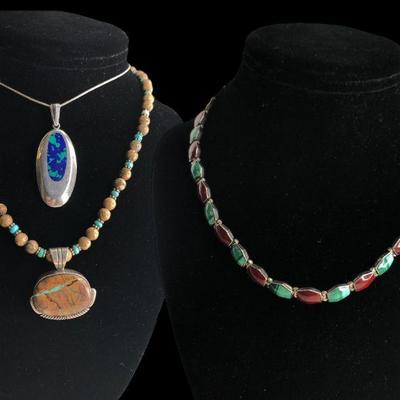 (3) Native American Sterling Silver, 950 Turquoise Necklaces