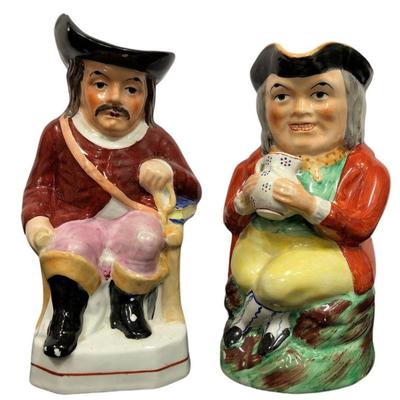 Two Antique STAFFORDSHIRE Pottery Toby Mugs 