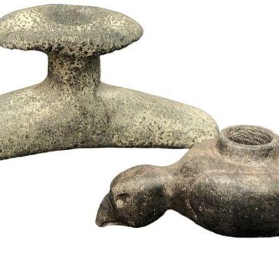 Two Early Native American Stone Pipes, Bird Effigy 