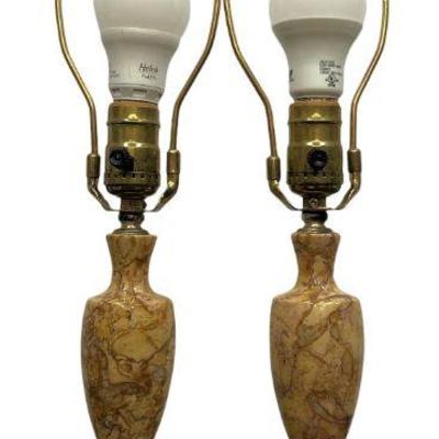 Pair French Pink Marble Boudoir Lamps 