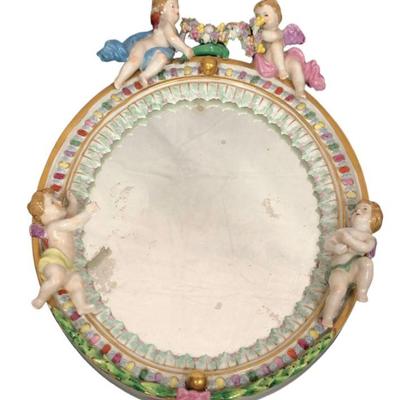 Hand Painted Porcelain Cherub Mirror